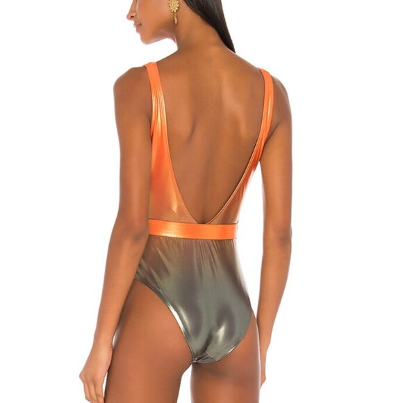 Normaillot Orange Rainbow One Piece Swimsuit Shiny Orange & Gray Gradient - Picture 3 of 7